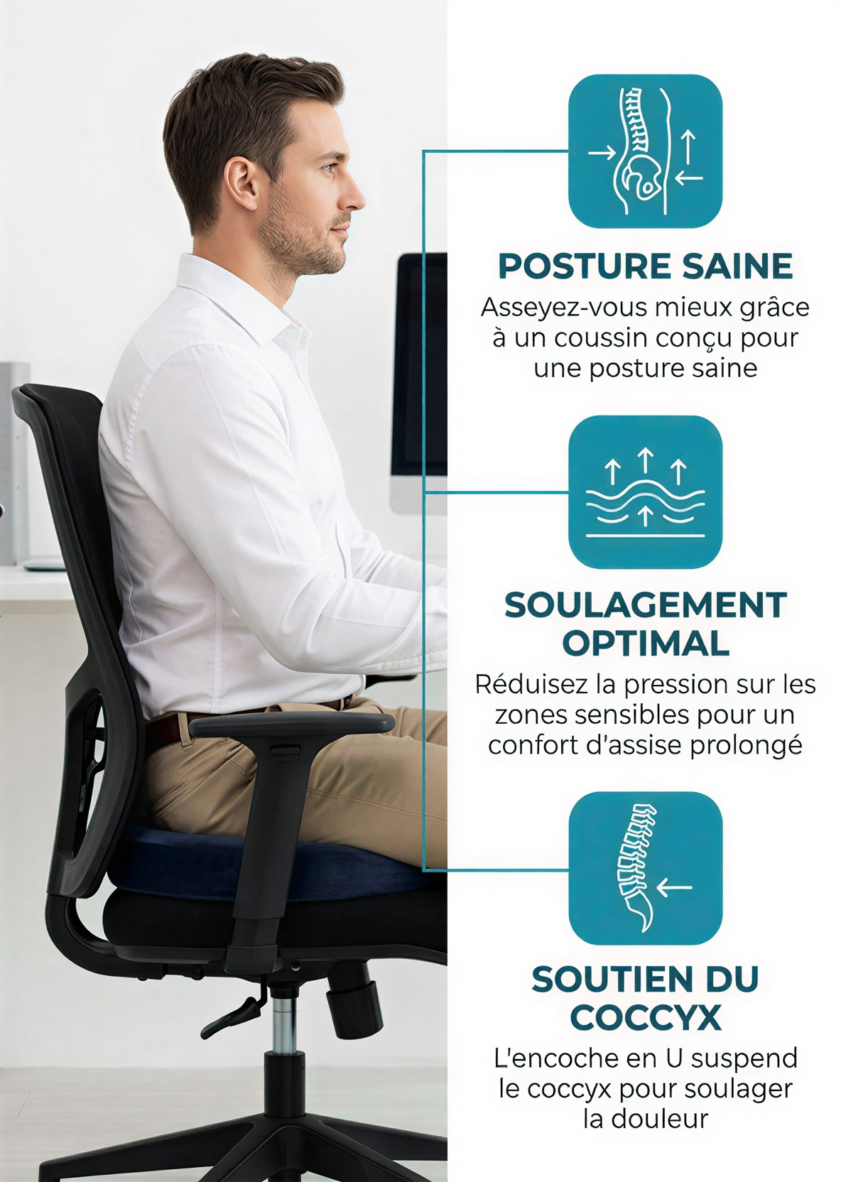 3 benefices - posture saine soulagement optimal soutien coccyx
