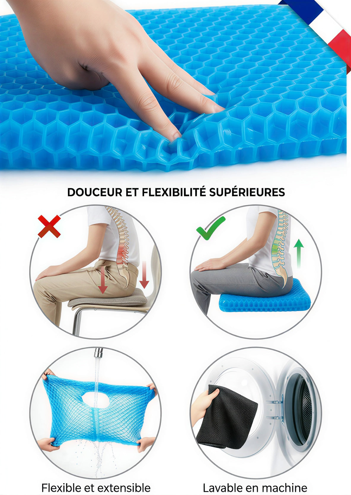Douceur flexibilite - correction posture - lavable en machine
