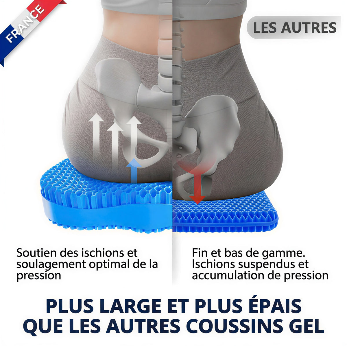 Plus large et plus epais - soutien optimal des ischions